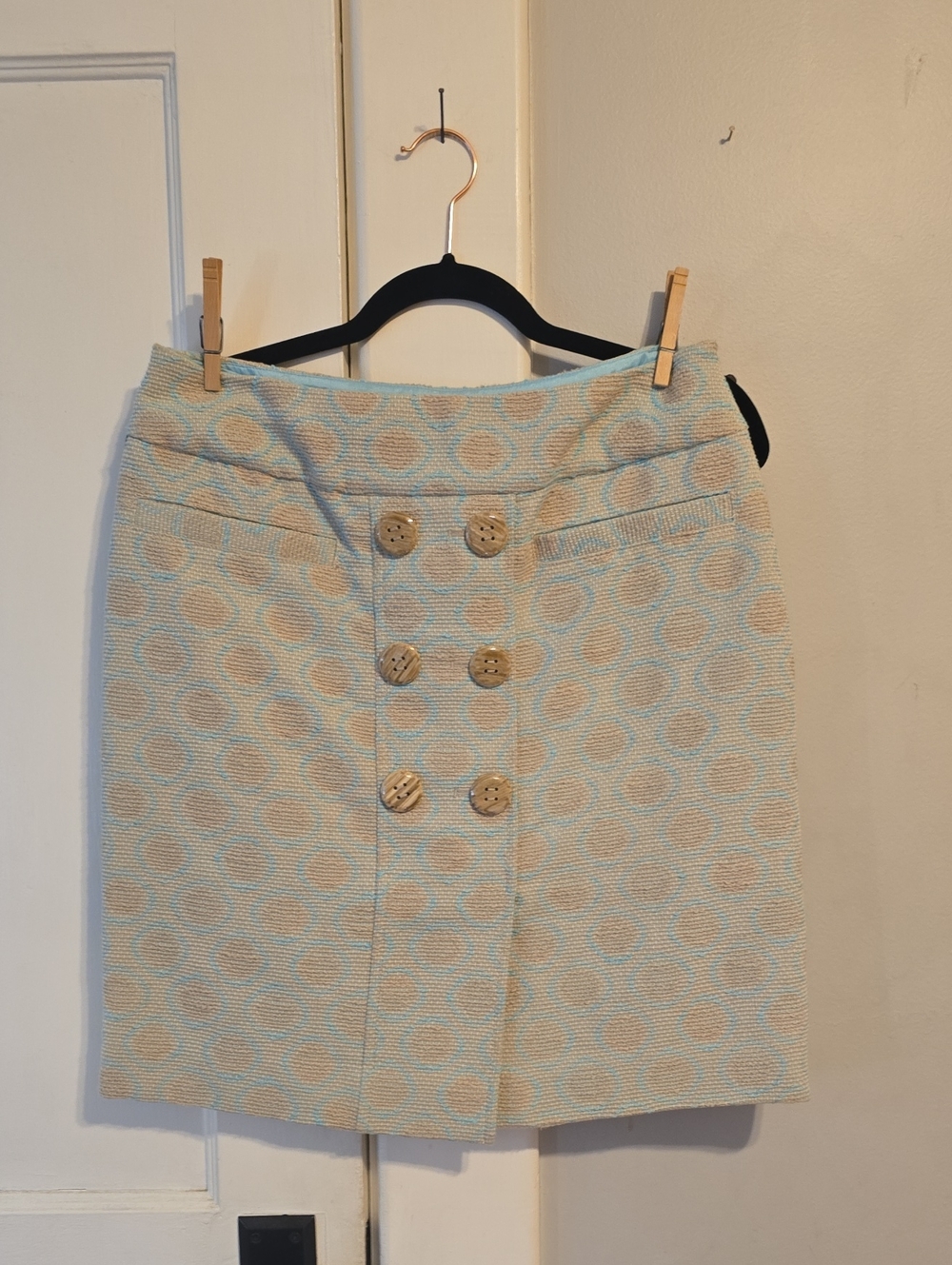 Etcetera Light Blue & Cream Button-Front Mini Skirt